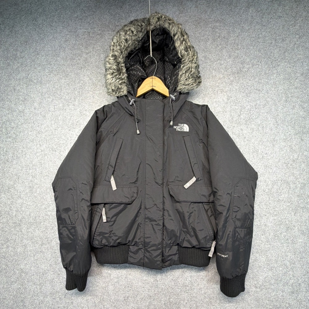 North Face Nebula Black Goose Down Faux Fur Puffer Jacket Womens Medium